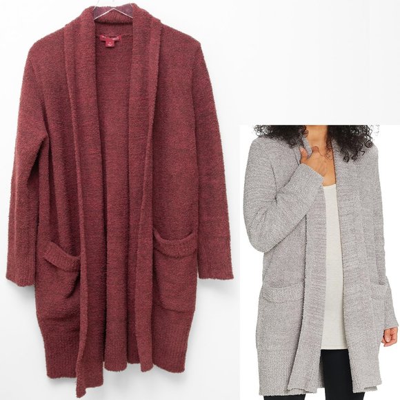 Barefoot Dreams Cali Cardi Open Front Cardigan Shawl Collar Wine Size Small - Picture 1 of 6